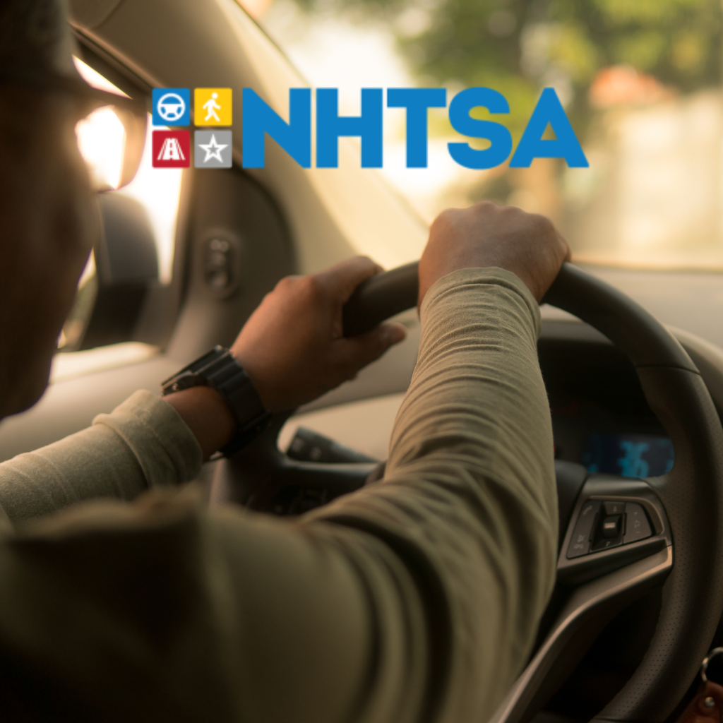 Illustration of driver and NHTSA logo, encompassing the topic of a blog article on driving under the influence of mamajuana and legal defense strategies from B Block Law of St Louis, Chesterfield & St Louis County.
